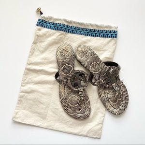 Tory Burch Snakeskin gunmetal Miller sandals sz 9